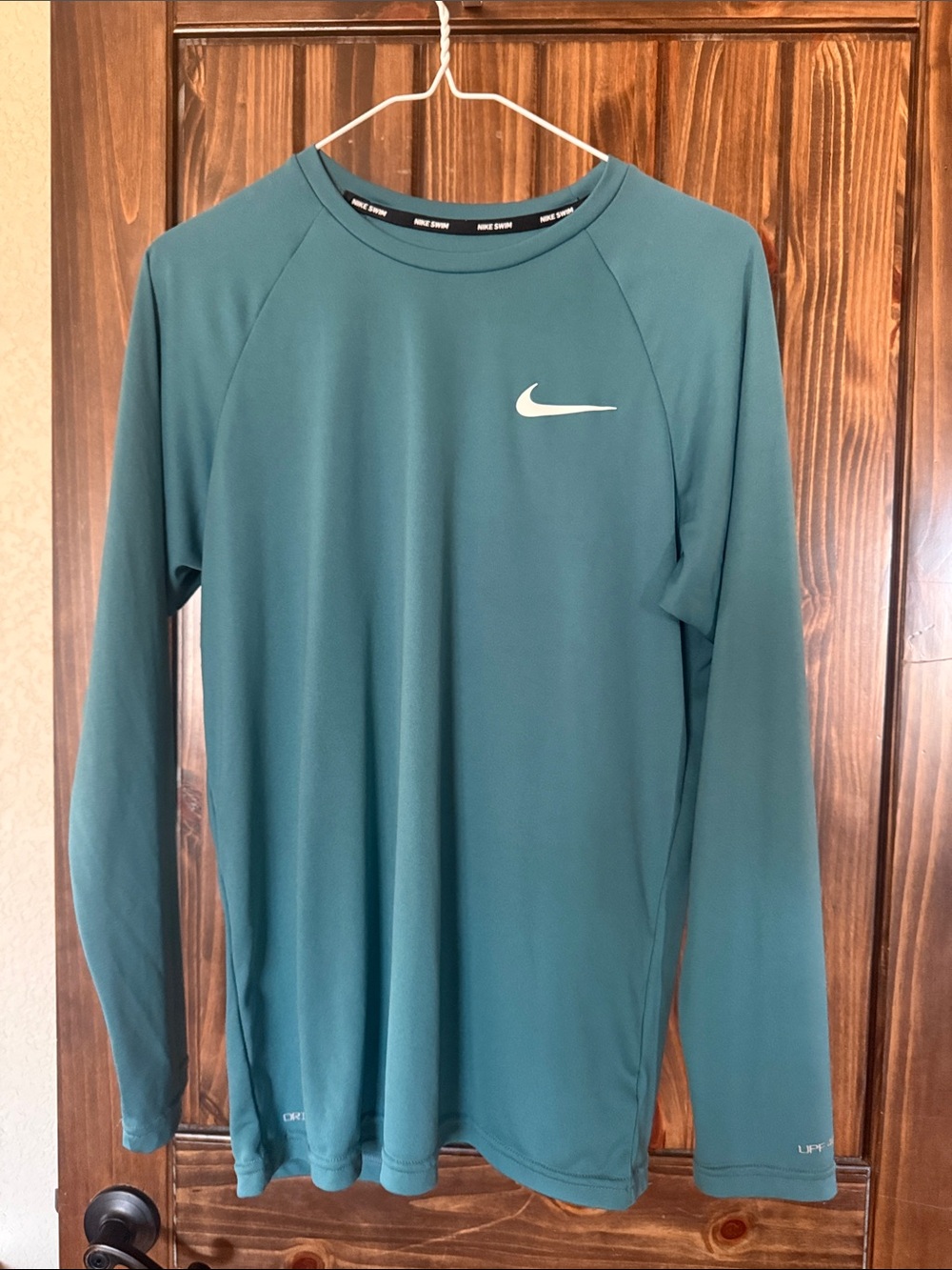 Nike Men’s Teal Long-Sleeve Rash Guard with White Swoosh